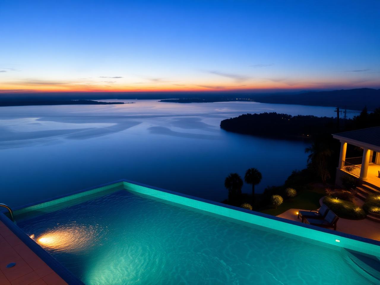 The Peninsula Escape - Vanishing-edge concrete with raised spa in Cornelius, NC