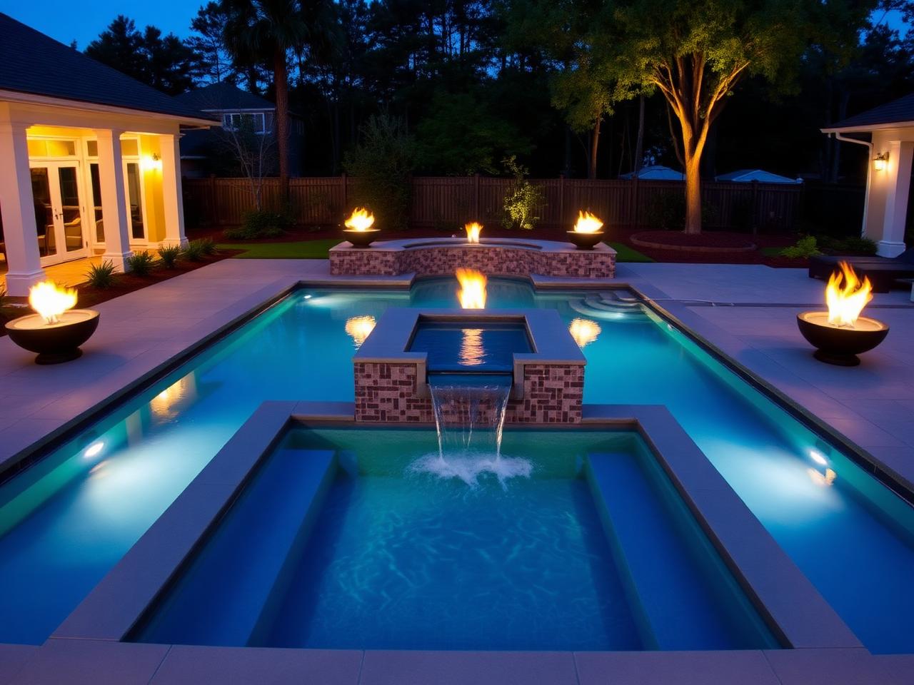 Birkdale Modern - Geometric concrete with raised spa in Huntersville, NC